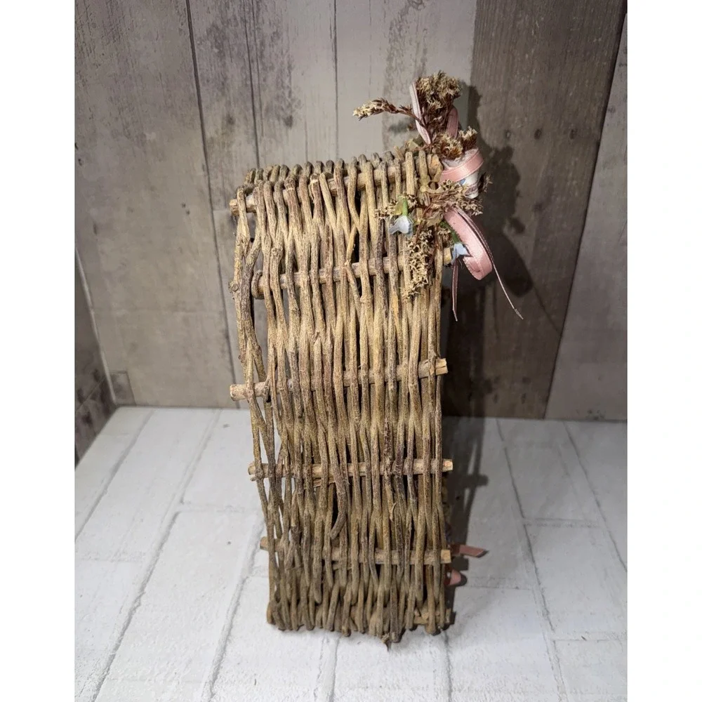Twig Heart Wreath Primitive Rustic Country Cottage Pink Floral Basket Wall Decor